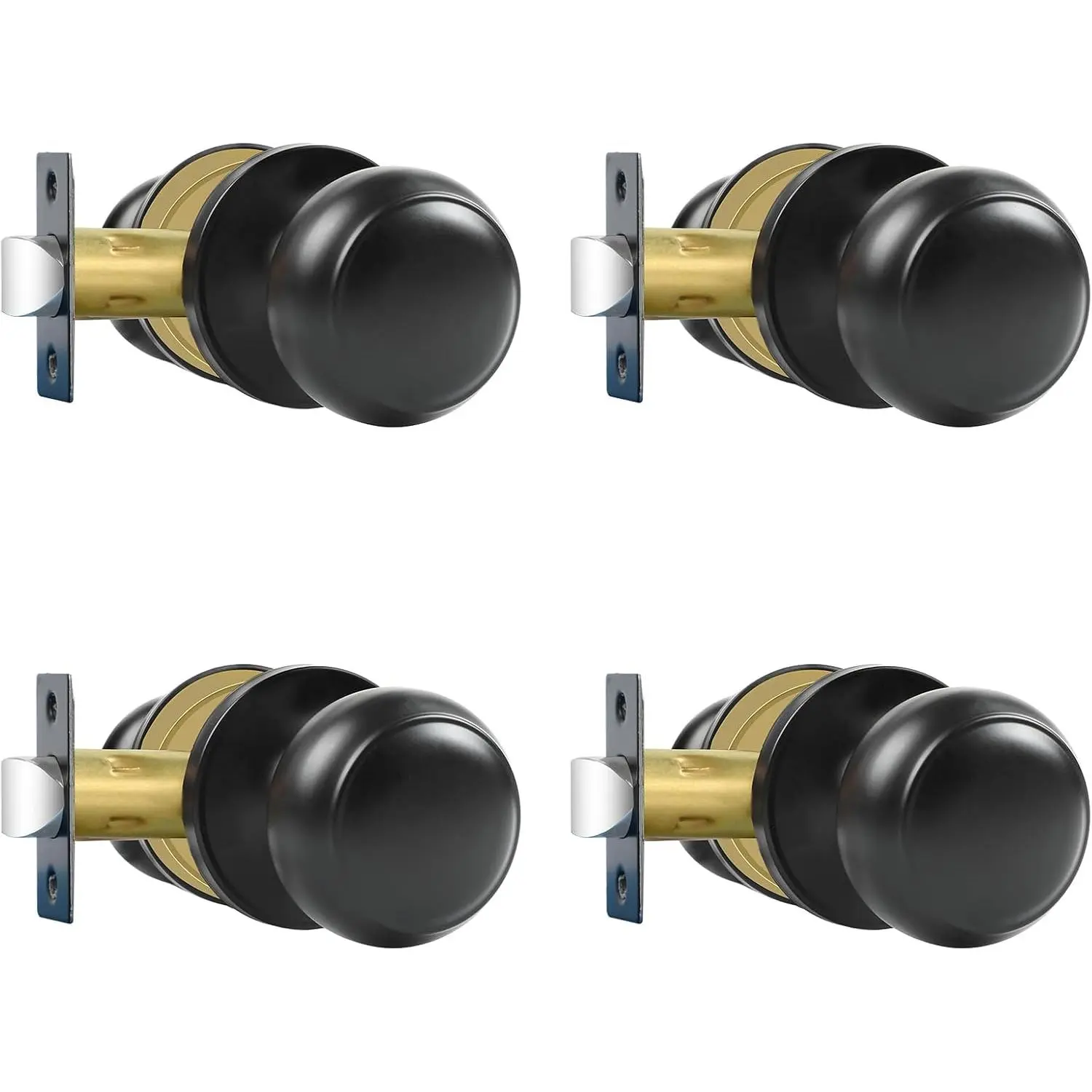 Passage Door Knobs, 4 Pack Matte Black Door Knobs, for H & Closet Non-Locking Interior Round Door Handles Keyless Reversible for Left Right Handed Doors