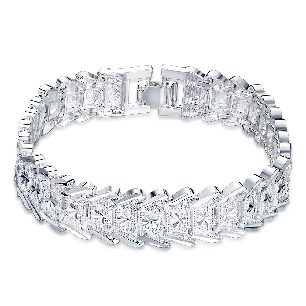 925 Pure Silvery Diamond-Cut Chunky Wide Silhouette Cuban Link Bracelet - Unisex Thick Durable Fashion Jewelry (20cm/7.87in) - Baroque Party Wear, Reinforced Double Safety Buckle, Secure Double Lock Square Clasp, Ideal Gift for Anniversaries/Birthdays