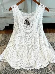 Boho Style Women's Cover-Up, Sleeveless Round Neck, Lace Embroidery, Summer Beach Resort, Music Festival, Pool Party, Sexy, Swimwear Cover Up, Swimsuit Cover Up, Bohemian Cover Up, Swimsuit Coverups, Cover Up Beachwear
