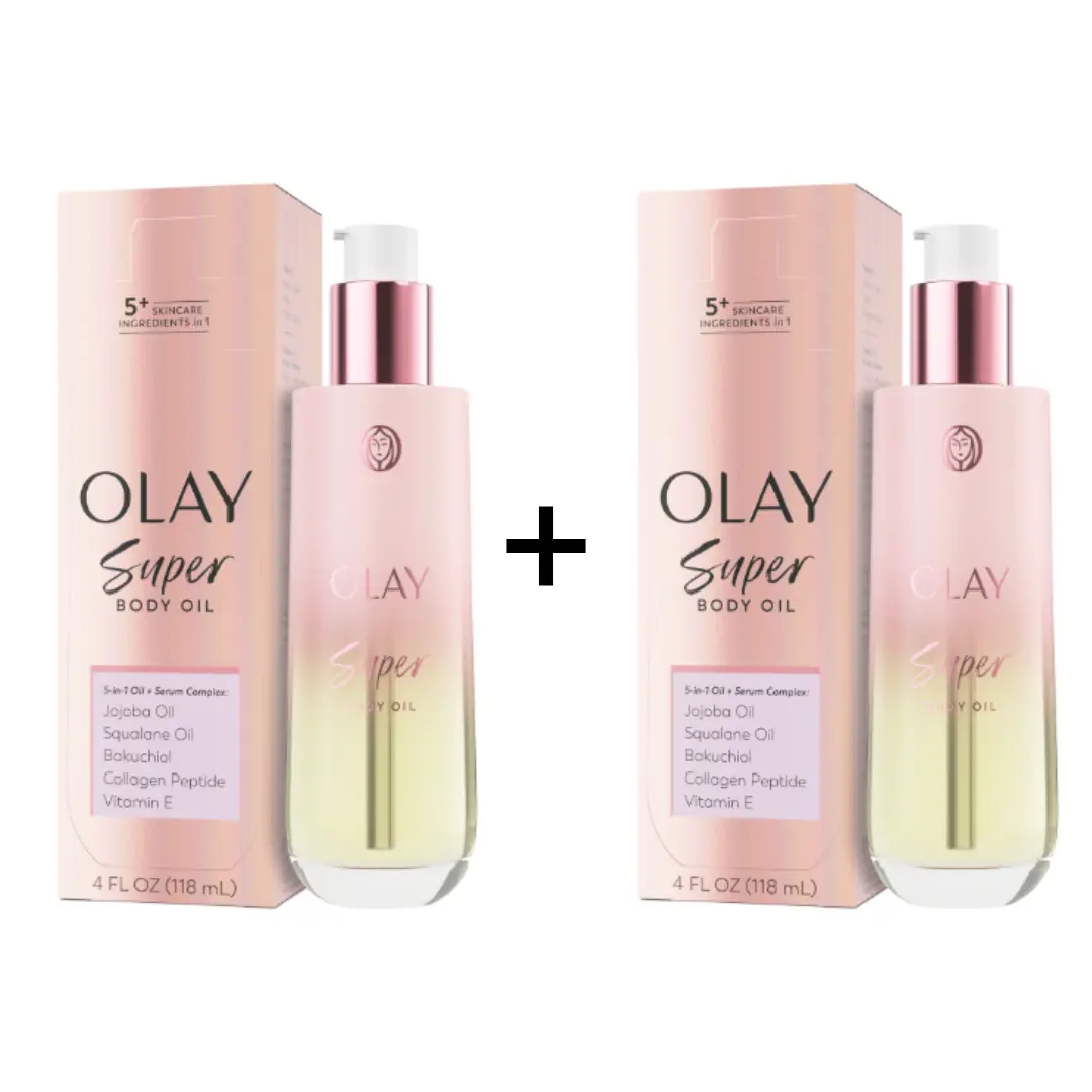 OLAY Super Glow Scented Body Oil Duo Pack - 5-in-1 Oil-Serum Complex with Vanilla, Caramel Fragrance & Lotion Benefits
