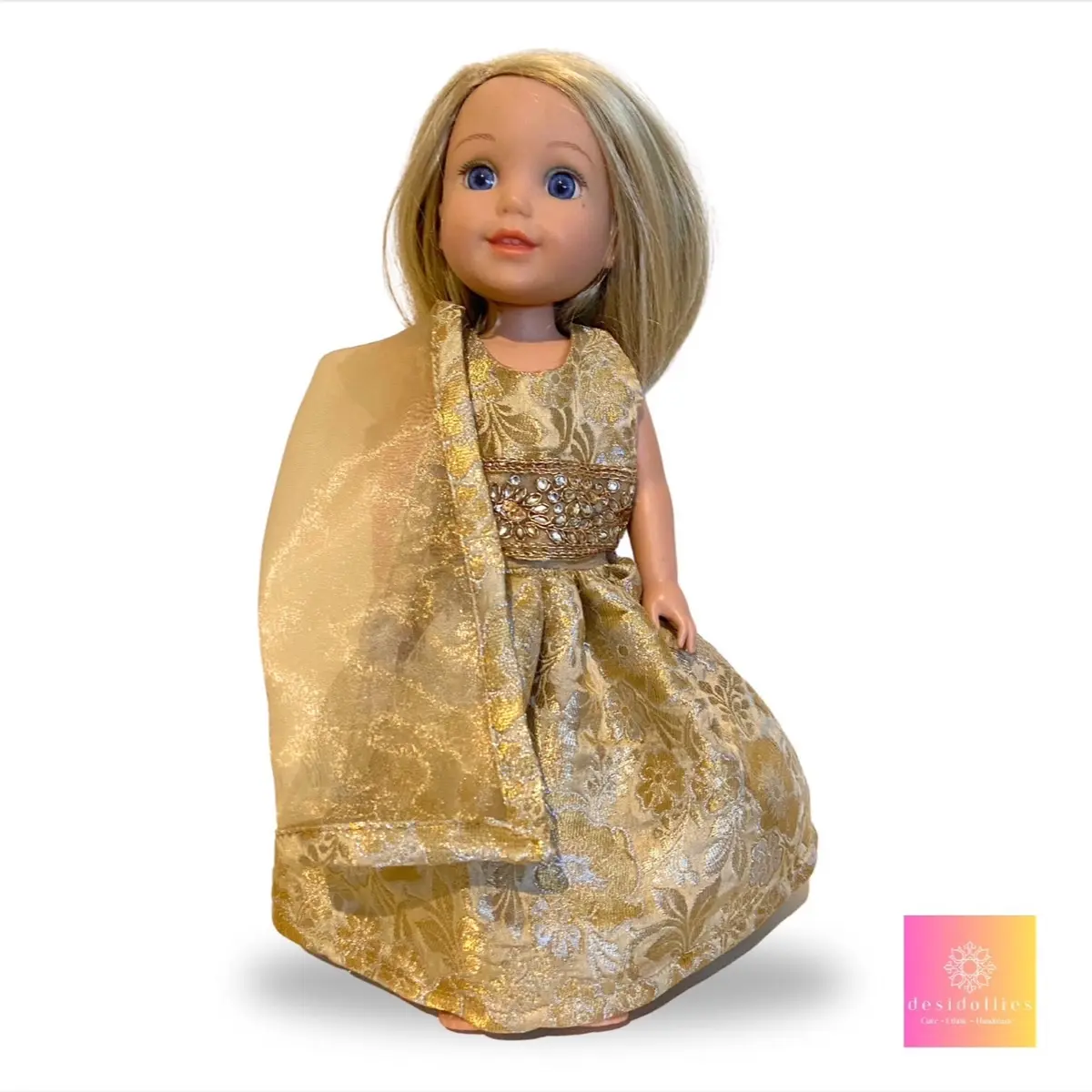 Handmade 14in Dolls’ Lehenga - Gold