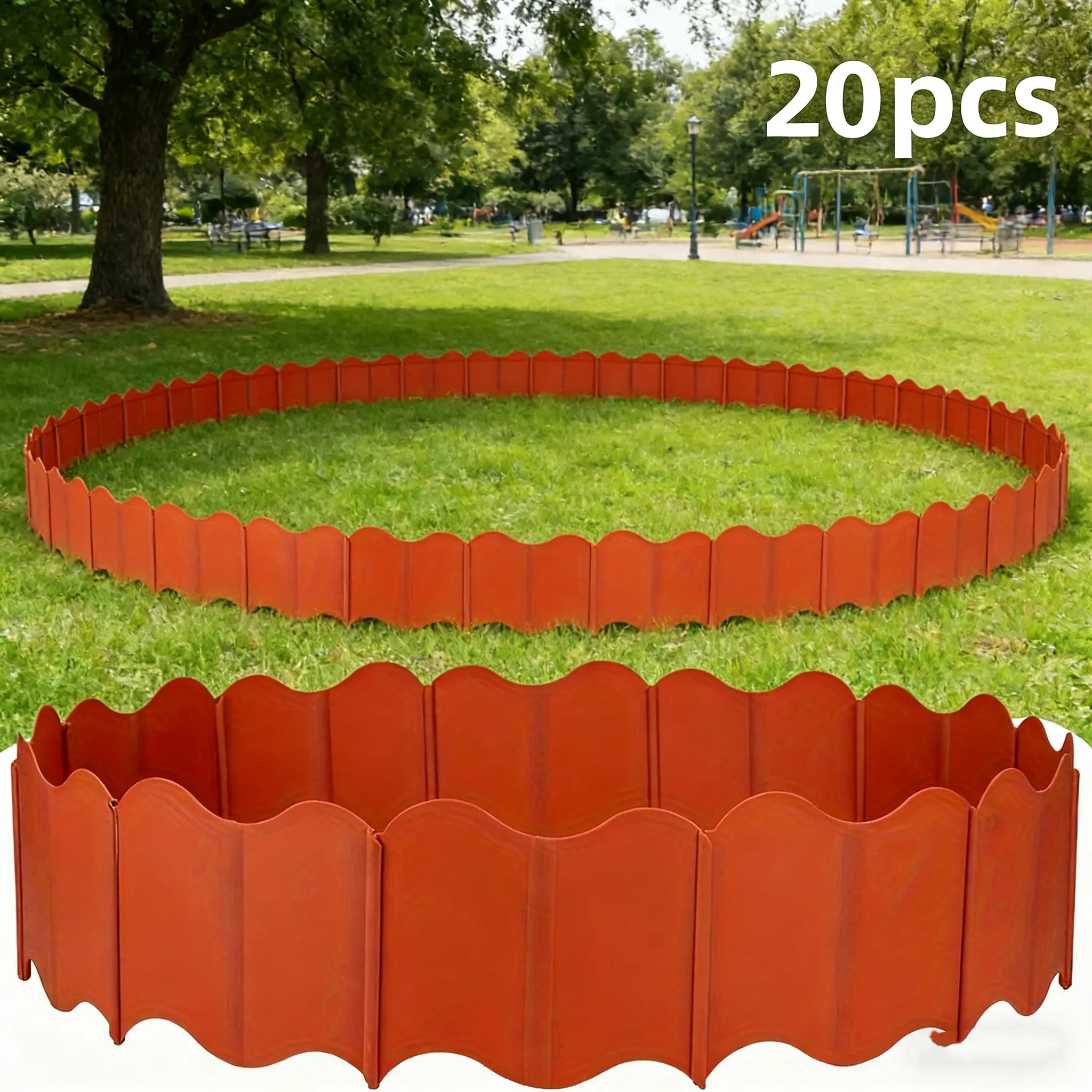 Red Plastic Garden Edge Kit - 20 Pieces, 10ft Interlocking Decorative Landscape Fence, No Drilling/Digging, Easy Assembly for DIY Projects, Home Landscaping Supplies