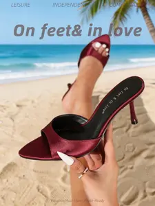 Women's Elegant Satin Slip-On High Heel Stiletto Dressy Sandals, Open Toe Pointed Design, Perfect for Dresses, All Season Wear, Comfortable & Stylish