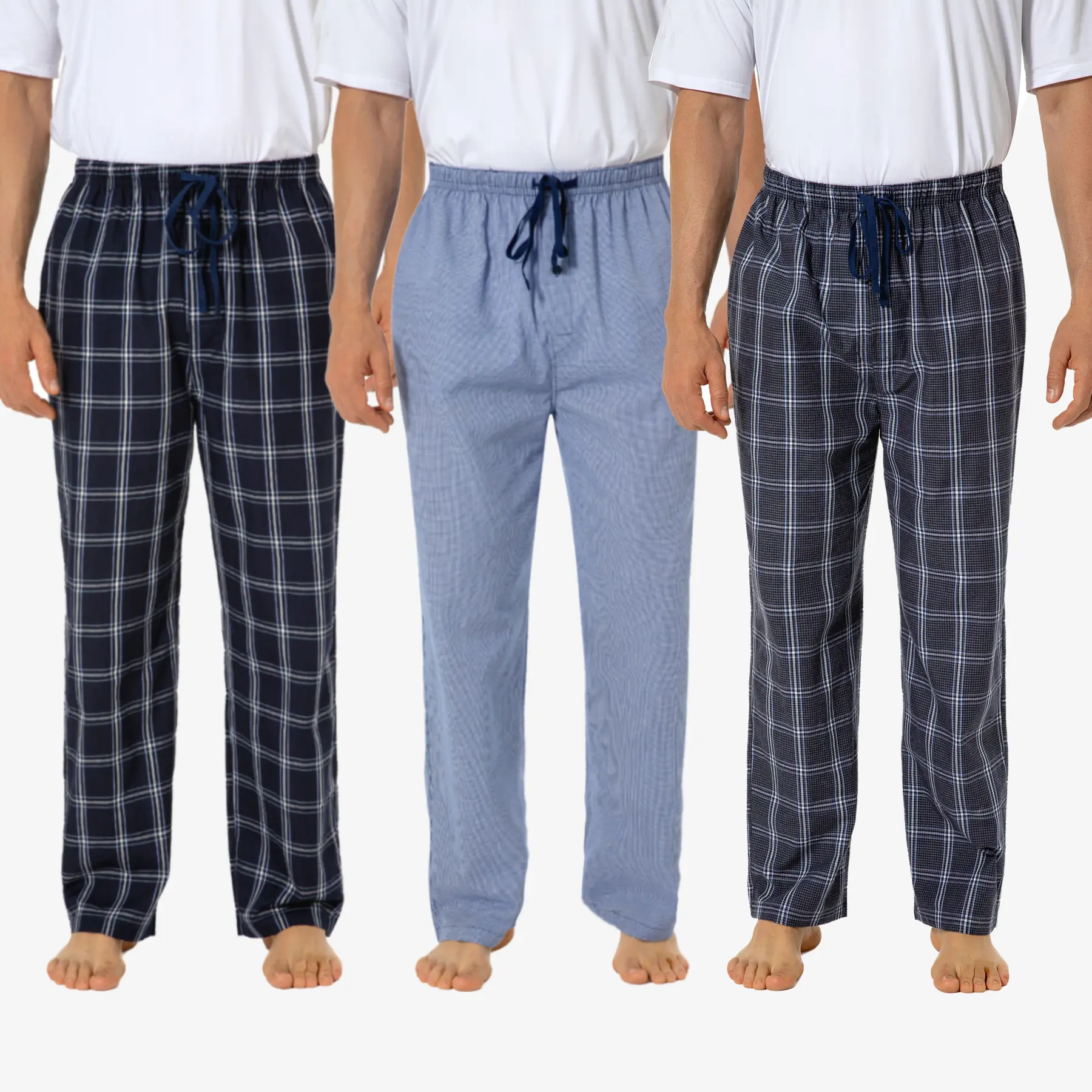 JupiterSecret Men's 3-Pack Cotton Lounge Pants, Classic Plaid Sleep Bottoms with Side Pockets and Adjustable Drawstring Elastic Waist, Soft Relaxed Fit