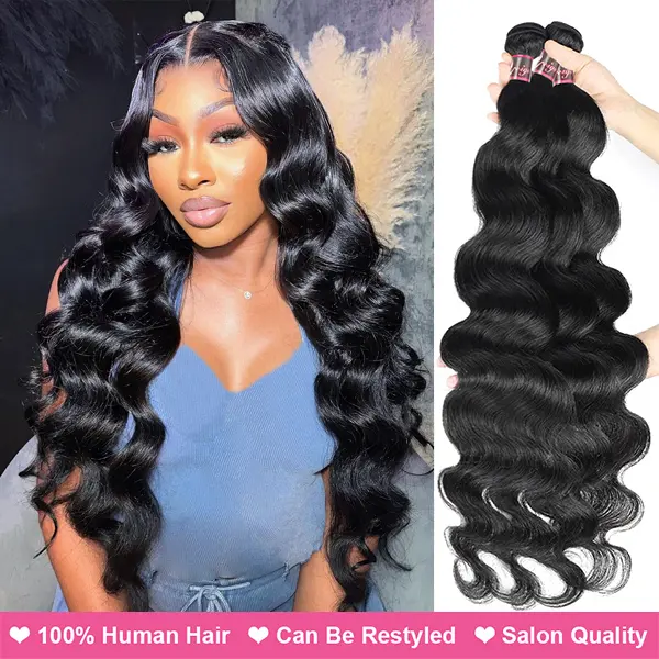 Uwigs Wavy Human Hair Bundles - Remy Hair Pieces, 1/3/4 Bundles Natural Color Weave Extensions with Restyle Freedom, No Splits