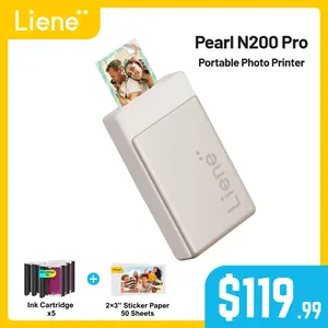Liene Pearl N200 Pro Portable Photo Printer, Instant Mini Picture Printer for iPhone Smartphone, Thermal Dye Sublimation, Bluetooth Sticker Printer 50 Sheets 2x3 Adhesive Paper & 5 Cartridges, New Arrivals,