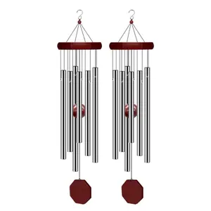 Pack of 2 Memorial Wind Chimes Outdoor Large Deep Tone, Elegant Sympathy Wind-Chime Personalized with 6 Tuned Tubes for Garden Patio Balcony and Home