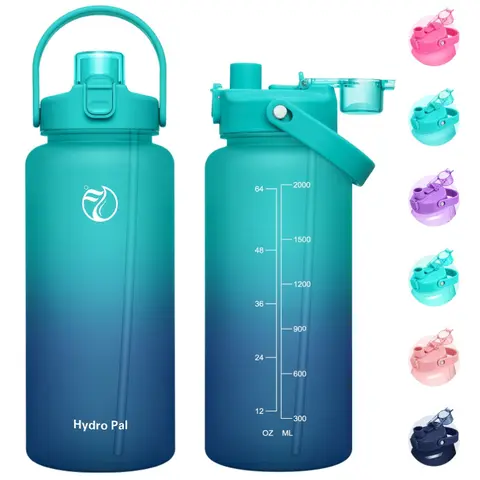 HydroPal 64Oz (2.2L, 2 to 2.9L Range) PP Lightweight Hydration Bottle, Double-Straw Design, Unisex Adults Sports Water Bottle for Daily/Sports, Athletic Training Use, No Warranty