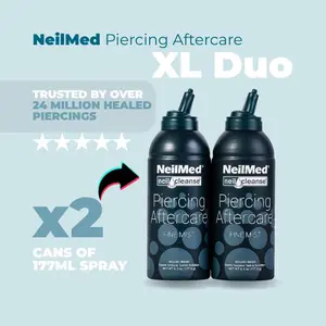 NeilMed Piercing Aftercare Spray XL Duo - Two 177 ml Fine Mist Cans of Sterile Saline FIne Mist Solution - Premium piercing and tattoo aftercare