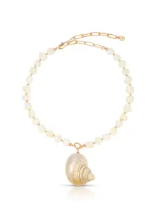 Ettika Sunken Treasure Shell Necklace 18k Gold Plated Brass & Shell 15" Chain with 5" Extender Clasp Women's Jewelry