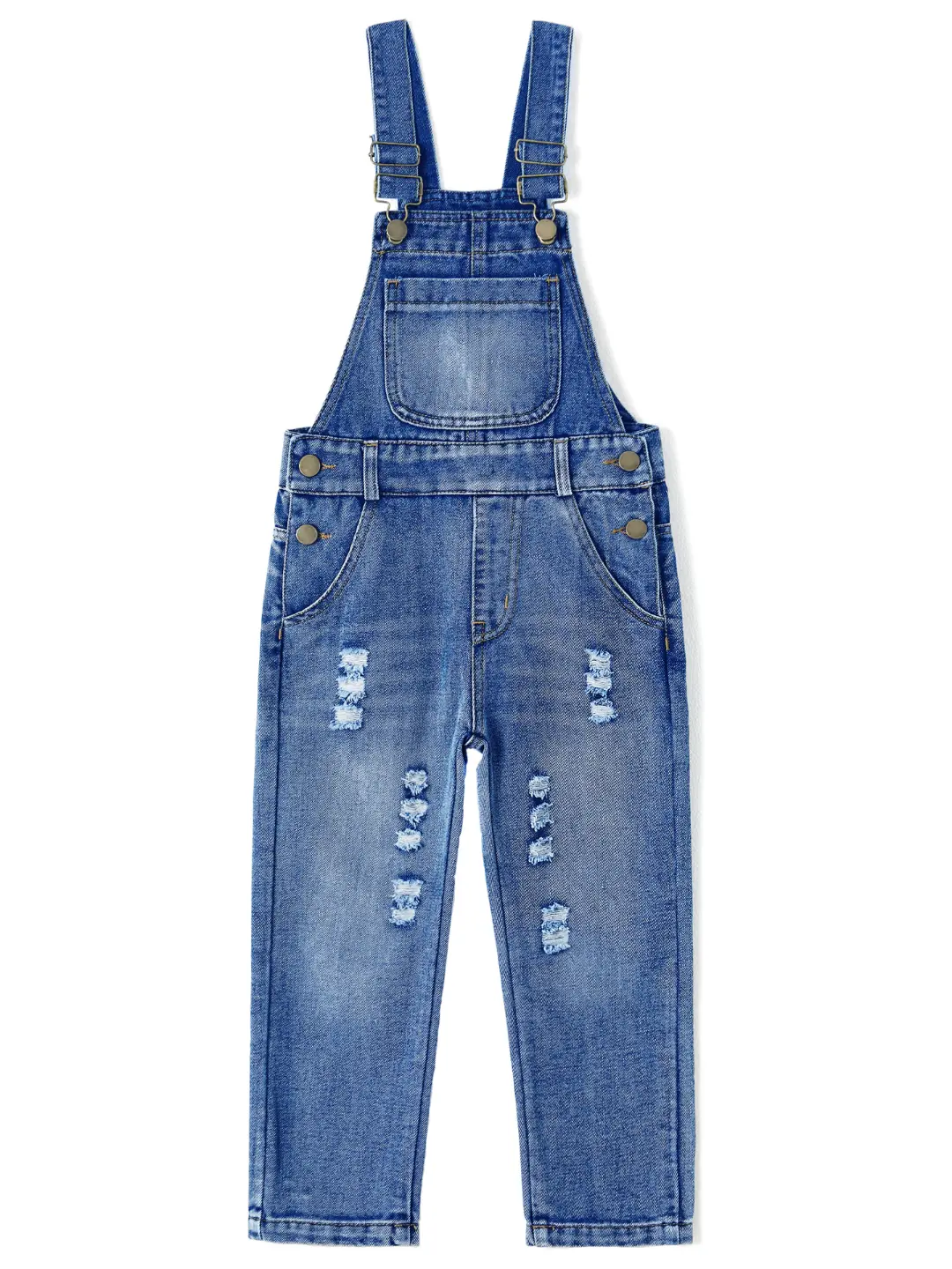 KIDSCOOL SPACE Baby Toddler Ripped Denim Overalls Boys Girls Washed Jean Bib Pants with Adjustable Straps Big Bib Pocket 6M-5T