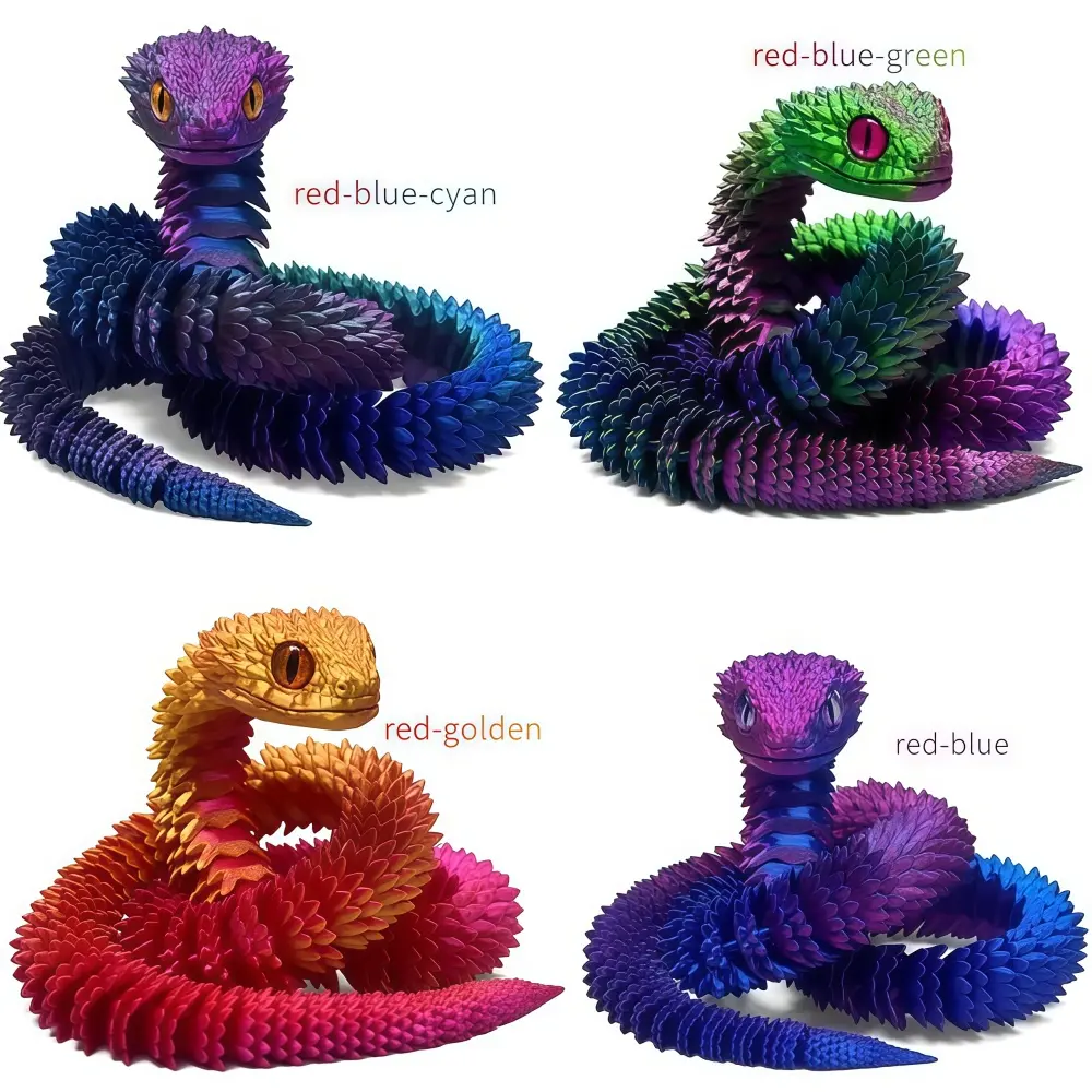 16Pcs 3D Printed Snake Design Figurine - Creative Flexible Animal Ornament with Random Eyes, Glam Home Decor Sculptures, Unique Gifts for Enthusiasts, Articulating Collectibles for Ramadan, Cyber Monday, Harvest, St. Patrick's Day