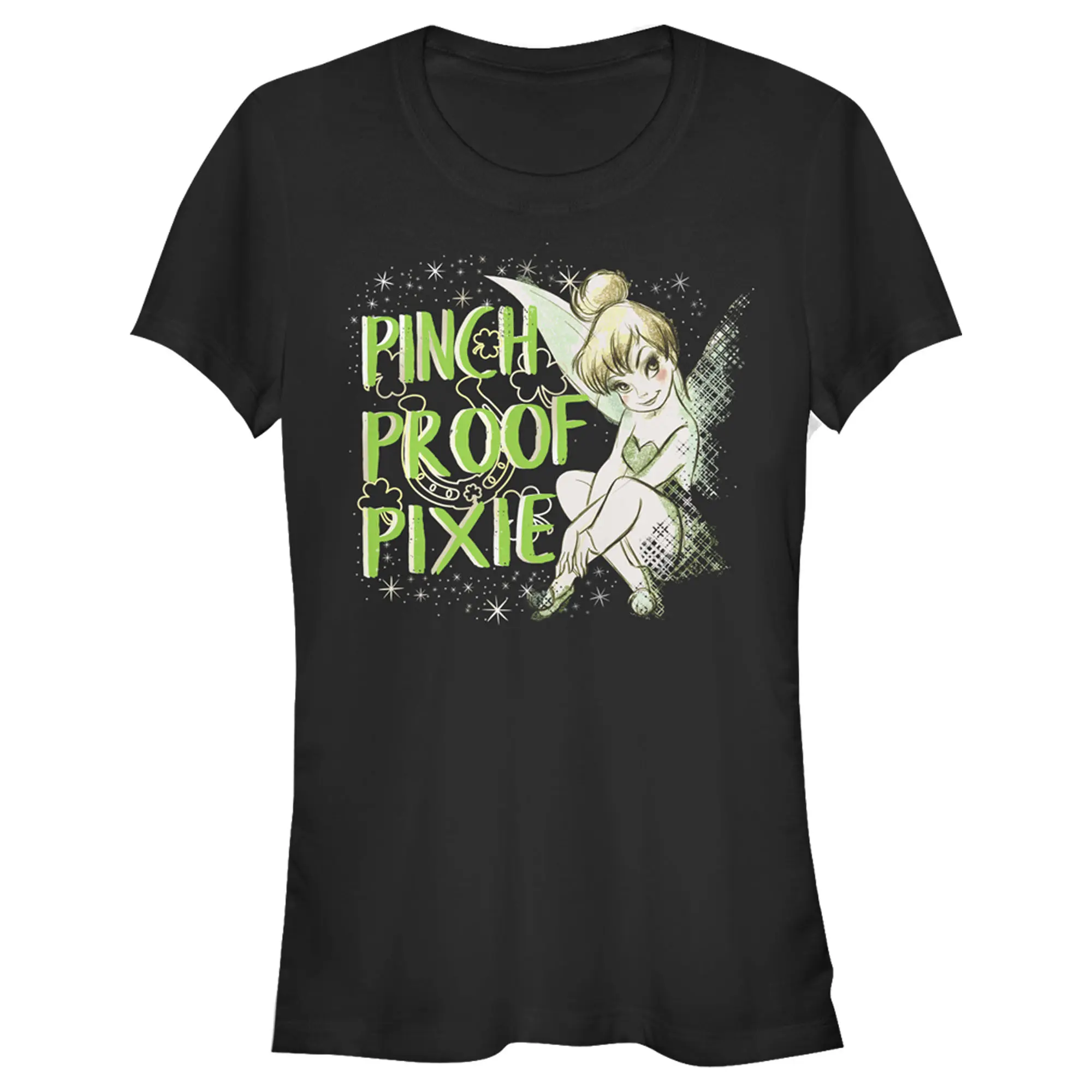 Juniors Womens Peter Pan Peter Pan St. Patrick's Day Tinkerbell Pinch Proof Pixie T-Shirt