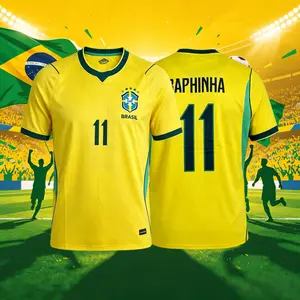 2026 Brazil National Home Yellow Neymar Vini Raphinha Short Sleeve Soccer Jersey Fans Version