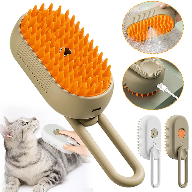 Rechargeable Electric Spray Pet Grooming Brush - 3-in-1 Self-Cleaning Grooming Tools with Water Spray Massage, Pet Hair Removal Brushes for Cats & Dogs, Deshedding Comb for Long & Short Hair, Reduces Loose Fur, Moisturizing