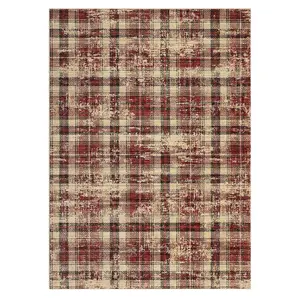 9x12 ft Giant Full-Sized Red Rectangular Polyester Area Rug, Modern Abstract Geometric Lattice Print, Irregular Grid, High Traffic, Low Pile, Stain-Proof, Machine Washable for Living Room, Bedroom, Low Pile Rug, Machine Washable Rugs