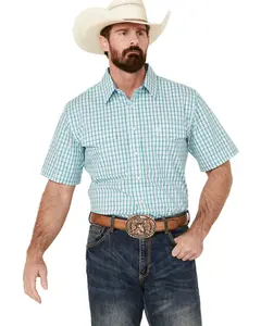 Panhandle Men's Plaid Print Short Sleeve Pearl Snap Western Shirt - Pmn3s03321