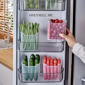 3Pcs Refrigerator Storage Boxes, Space-saving Transparent PP Storage Boxes, Reusable and Durable Food Sorting Boxes for Fruits, Vegetables, Eggs and Meats, Kitchen Storage Boxes and Storage, Kitchen Accessories, Fridge Organizers