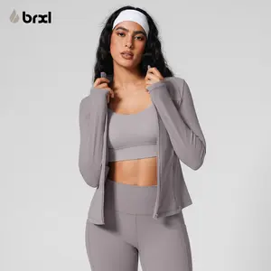 BRXL【Discount for live】Slim Fit Zip Up Sports Jacket Women Workout Jacket with Side Pockets Lightweight Stretch Fabric Athletic Outerwear for Gym Running Street Style Casual Wear  Long Sleeve Adjustable #outdoorfun