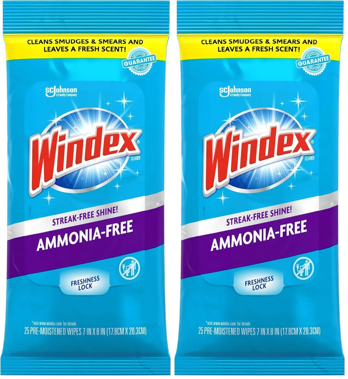 Windex Wipes Glass Cleaning Ammonia Free, Pre-Moistened Wipes for Cleaning All Glass Surfaces, Crystal Rain Fresh Scent, 25 Count