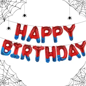 Spider Theme Happy Birthday Banner Party Decorations Balloons Letters Signs Superhero Party Supplies for Boy