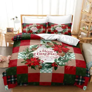 3pcs Christmas Decorative Bedding Set - Floral Wreath Print Duvet Cover and Pillowcases, Breathable Polyester, Machine Washable - Perfect For All Seasons, Christmas Present, Christmas Decorations, Holiday Decor