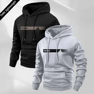 Men's 2-piece set of hooded sweatshirts with letter and tree pattern print, men's lightweight spring and autumn hooded sportswear, polyester knit fabric, regular fit.