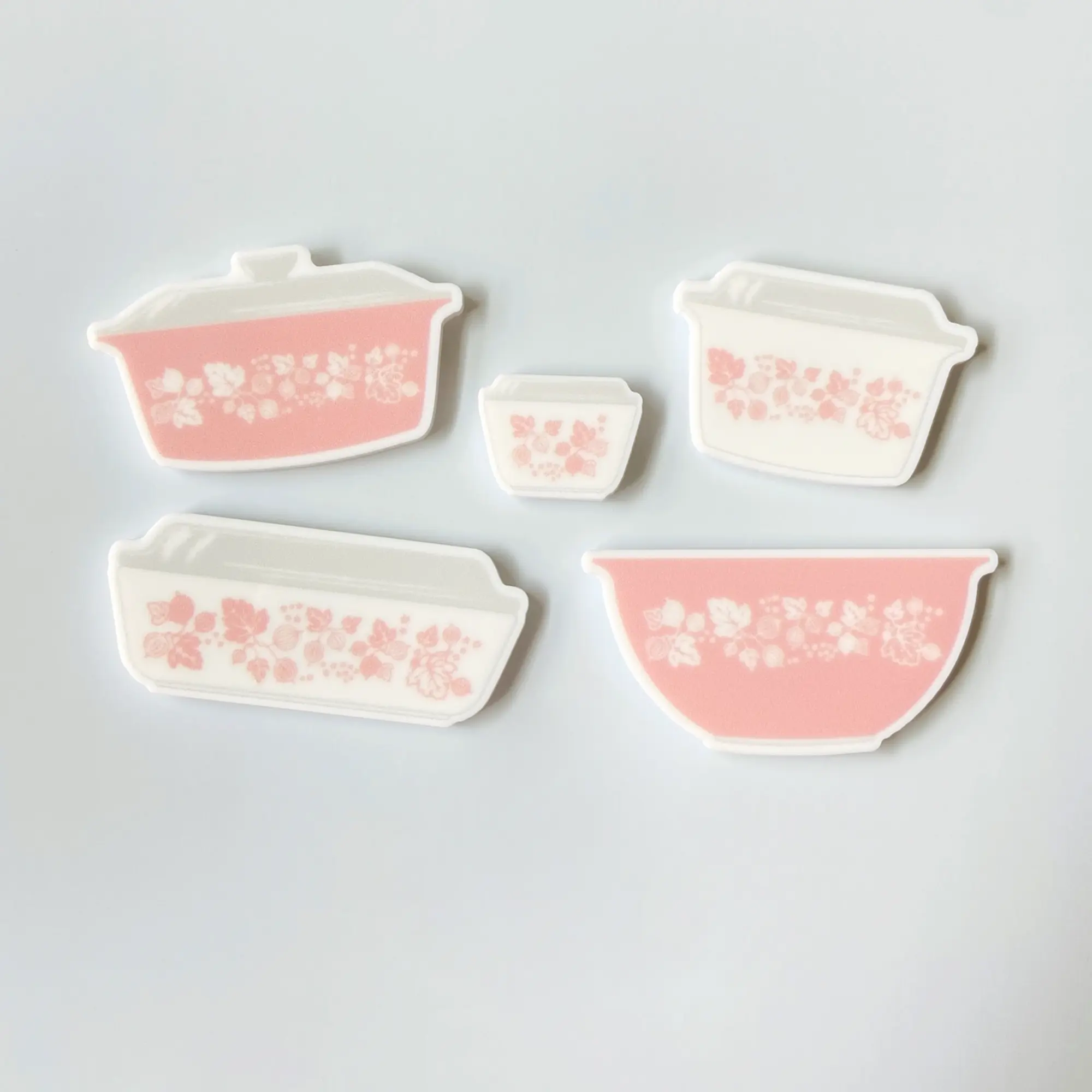 Vintage Pyrex Gooseberry Fridge Magnets - Set of 5, Retro Kitchen Decor, Pink Pyrex Hand Drawn Gifts, Decorative Magnets for Home or Office