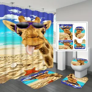 Waterproof Thick Shower Curtain, Cool Sunglasses Giraffe Design, Bathroom Decor, Modern Style, Wall Mounted, No Ca Prop 65