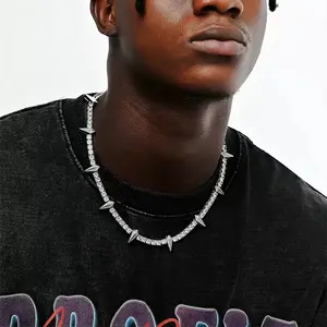 Men's diamond studded necklace, fashionable hip-hop tennis chain necklace, suitable for men to wear on birthdays and holidays