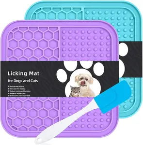 2 count Small Lick Mat for Dogs and Cats, Licking Mats for   ,  Peanut Butter Lick Pad for Boredom Reducer,   Mat  for Bathing  Purple&Light Blue