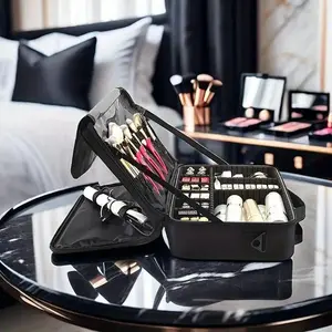 Large Capacity Travel Makeup Bag with Adjustable Dividers - High Quality Oxford Cloth Makeup Storage Box, Portable Makeup Storage Box for Women and Girls, Red/ Black - Perfect Gift for Beauty Lovers,