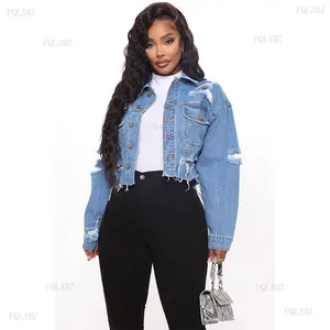 2026Denim Jacket Women's New Ripped Top, Washed and Cut Denim Jacket