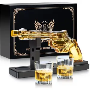 Whiskey Gun Decanter Sets for Men, Liquor Decanter Set with Two Shot Glasses, Cool Birthday Anniversary Stuff Gifts for Him, Dispenser for Liquor Vodka