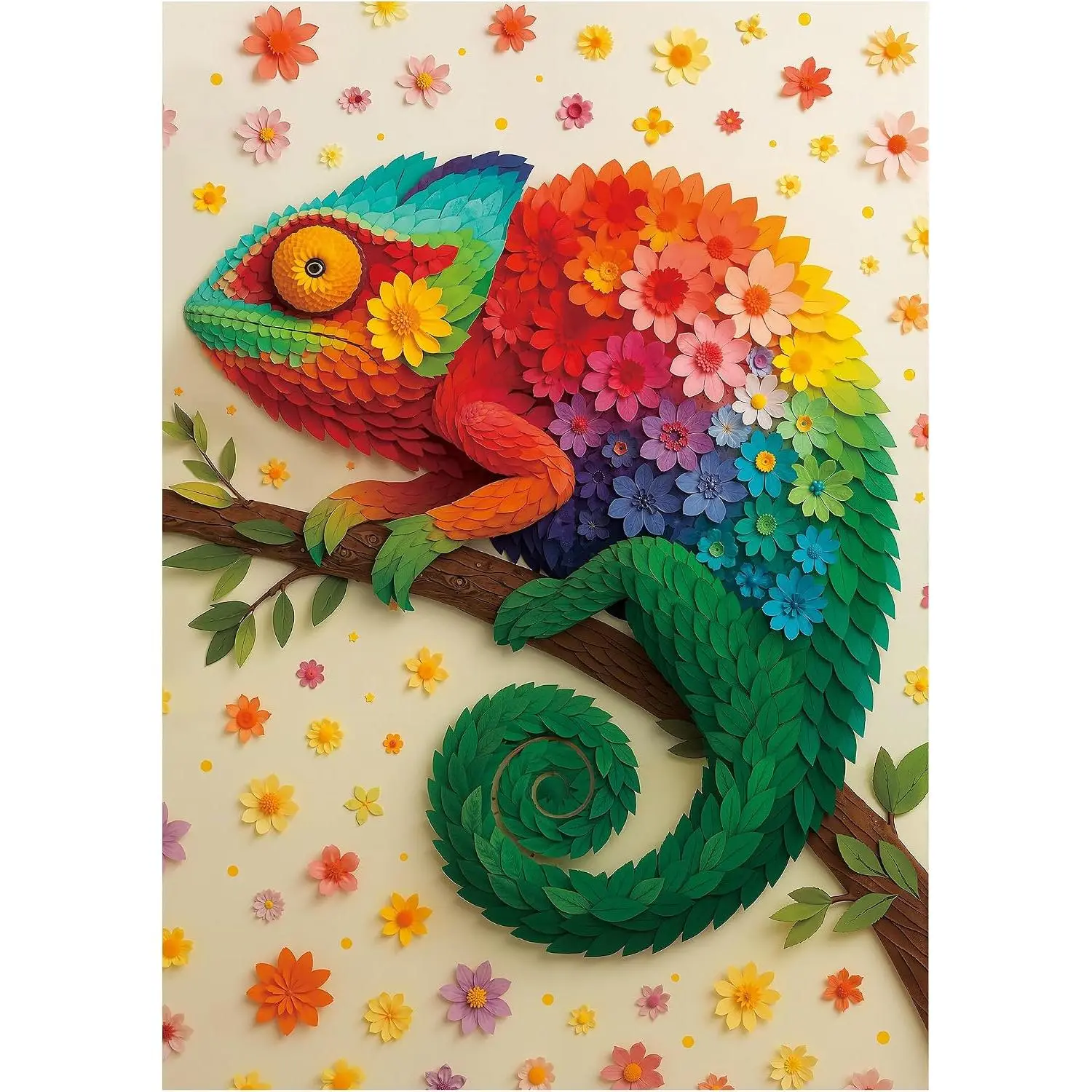 BenBen Puzzles for Adults 500 Pieces, Floral Chameleon Jigsaw Puzzles with Patterns on Back, Challenging Animal Puzzle for Family Game Night, Home Décor