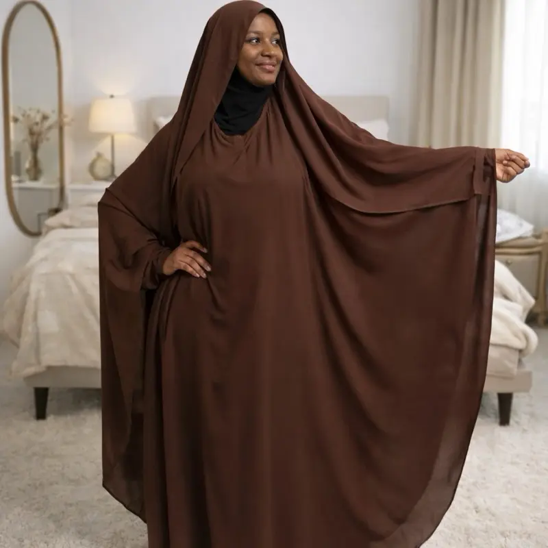 Brown Closed Soft Chiffon Ghashwa Overhead | Lightweight Modest Overhead Khimar | Elegant Full Coverage Islamic Veil for Everyday Wear & Prayer