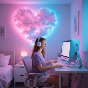 【MothersDayGift】DIY Romantic Couple Ambient Light 3D RGB Cloud Strip with Music Rhythm Vivid Glow for Valentine's Day Offices Parties Cafés Hotels 5M Kit Dynamic Visual Effects Bedroom Decor Multi-Color Lighting Thunder-Style Lightning Effects