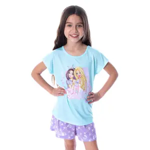 Barbie Little Girls' Barbie Doll Unicorn Love Shirt and Shorts 2 PC Pajama Set