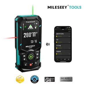 【FathersDayGift】MILESEEY S50 Green-Beam Laser Distance Measure - 400ft Range, Rechargeable Battery, P2P, Side-Aligned Laser Alignment, 2.4" IPS Backlit Display, Area & Volume Measurement, 8 Units, Indoor & Outdoor Use, Bluetooth App, S50 Model