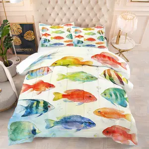 1/2 Piece Ocean Fish Themed Duvet Set, Includes Two Unfilled Pillows, Warm and Fluffy Bedding, Exquisite Ocean-Themed Design, The Perfect Decoration for Your Own Ocean-Themed Bedroom.