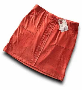 LuLaRoe Addie Women's Classy Corduroy Skirt in Solid Mineral Red, Stretchy Fitted Above-Knee Cut with Elastic Waist & Pockets