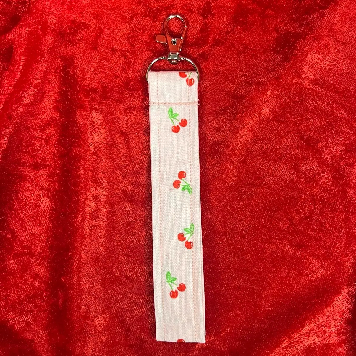 Light Pink Cherry Fabric Keychain Wristlet