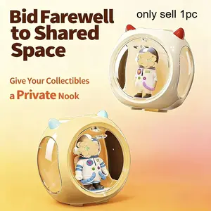 A Single Unit Display Box for Figurine Storage, Featuring a Dust-Proof Transparent Blind Box Design. Made of Thick ABS, This Desktop Protective Case Is Perfect for Showcasing Anime Figures And Includes a Cute Cat Ear Decoration