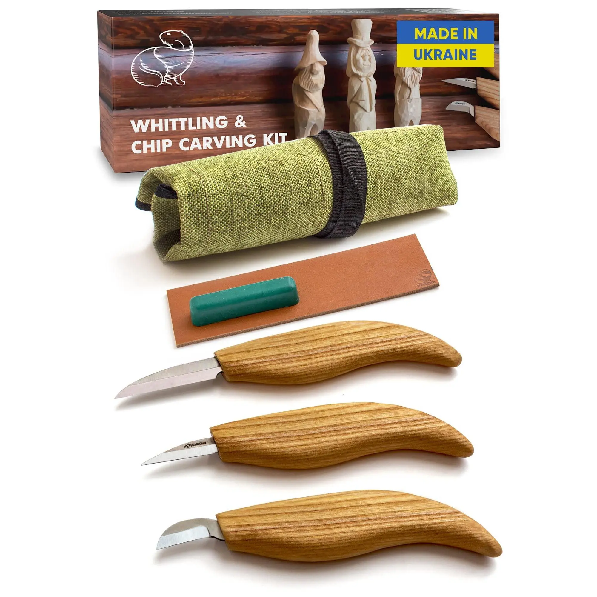 Wood Carving Kit S15 Whittling For Beginners  - Tools Set With Detail Chip Sloyd & Leather Strop Polishing Compound And Tutorials