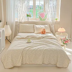 Hollywood Style Floral Pattern Shell Embroidered Wrinkled Cotton Summer Quilt, Thin Dorm Single Bed Washable Machine Wash Air Conditioning Blanket