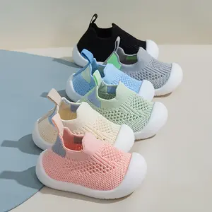 of Infant Walking Shoes, Soft Sole, Casual Knit Sneakers for Youngsters, Low Top, Fabric Upper & Inner, TPR Sole, Slip-On, Striped & Geometric Patterns, All-Season, Daily & Outdoor Use, Anti-Exposure, Splicing Elements, Sporty Style