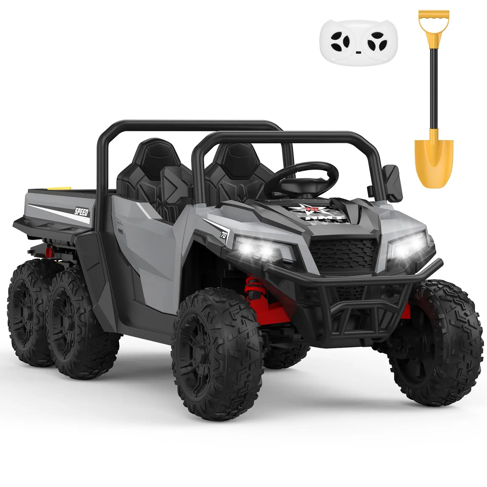GARVEE 24V Remote Control Kids' Ride On Dump Truck - Electric Dump Bed, Extra Shovel, Music Player, Key Start Safety Feature, Toys for Kids, Ideal Gift for Young Adventurers, Bluetooth, Foot Pedal