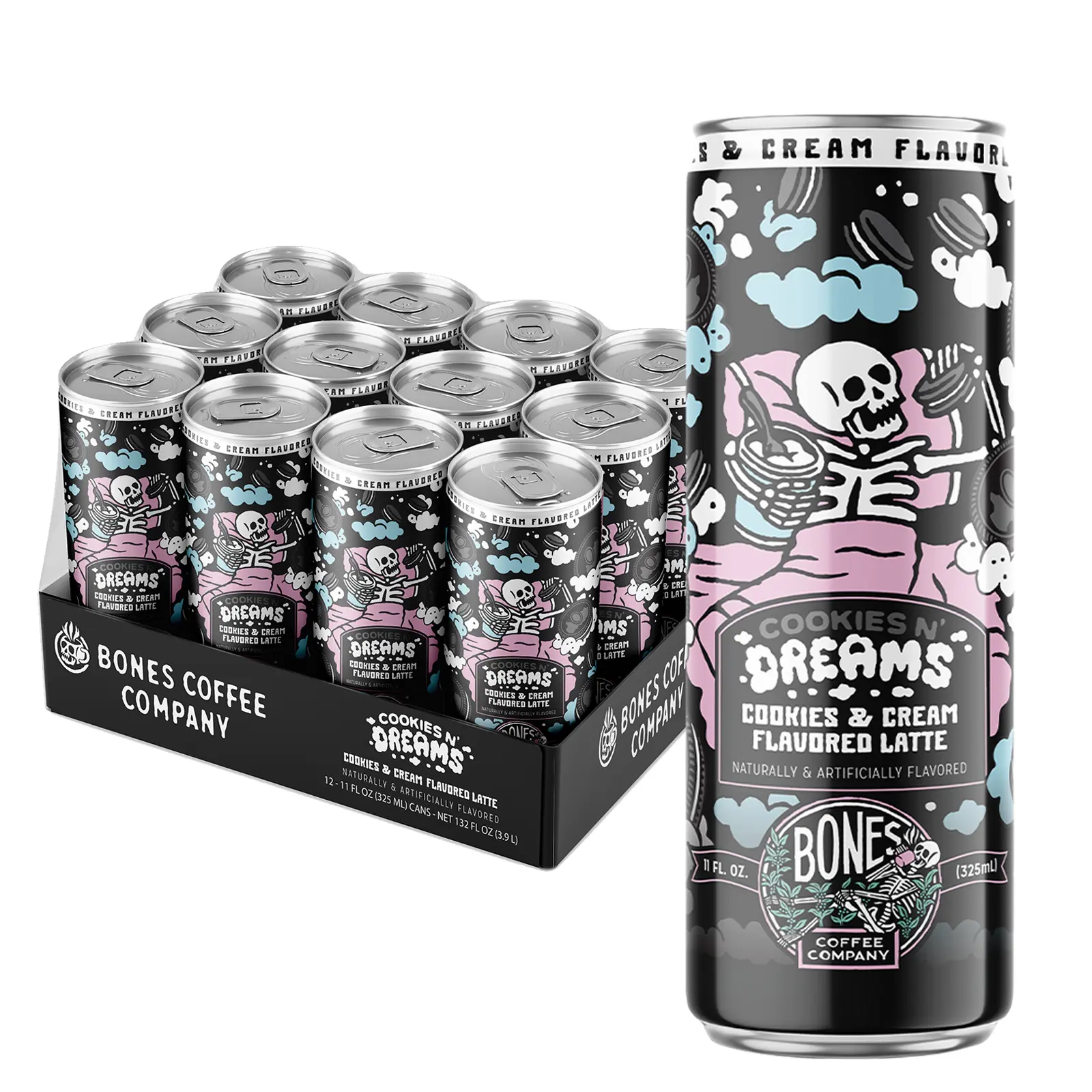 Bones Coffee Company | Cookies N' Dreams Cold Brew Latte Cookies and Cream 12 Pack Ready to Drink