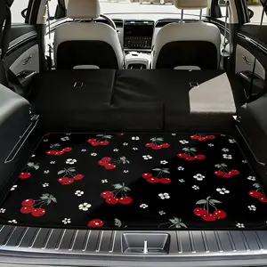 1pc Cherry White Flower Black Graphic Car Cargo Mat, Universal Trunk Liner for SUV, Sedan, or Van, Functional Car Accessories for Family Road Trips, Sports Gear, Outdoor Gear, Aesthetic Design, Vehicle Boot Mat, Car Interior Accessory