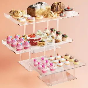 Acrylic Cake & Bread Display Stand, 1 Set Clear Doughnut & Pastry & Dessert & Display Stand, Transparent Storage Tray for Event & Commercial Exhibition Display, Party Cake Stand